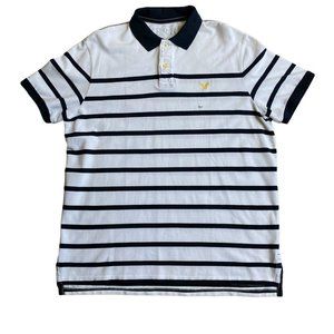 NEW American Eagle Polo Shirt Adult Extra Large XL Tall White Blue Striped Mens